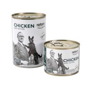 Latas de pollo con zanahorias para perros - sin cereales e hipoalergénica.